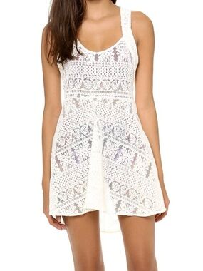 Zinke White Crochet V-Neck Swim Coverup Dress Color Cream